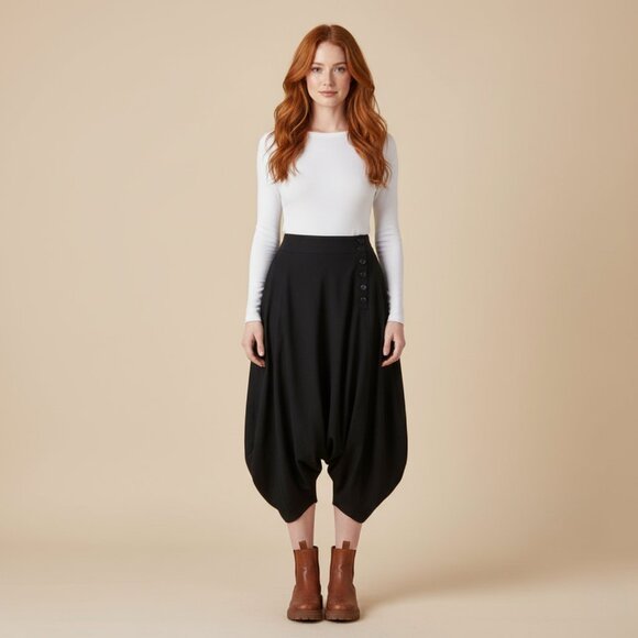 lauren bagliore Pants - Lauren Bagliore Womens Medium Boho Button Silk Linen Harem Pant